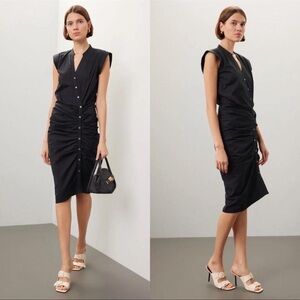 Veronica Beard Black Ruched Midi Dress